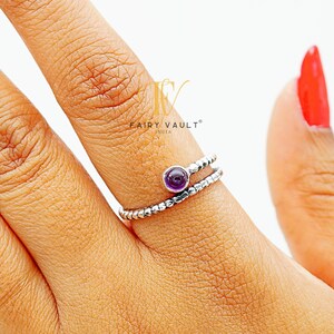Amethyst Adjustable 925 Hallmarked Sterling Silver Oxidised Handcrafted Dainty Ring/Minimalist/Stackable Rings
