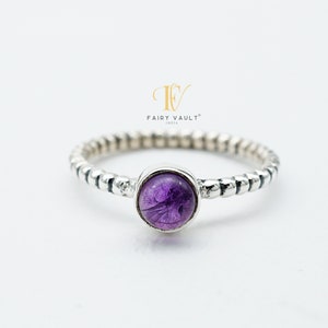 Amethyst 925 Hallmarked Sterling Silver Oxidised Handcrafted Dainty Ring/Minimalist/Stackable Rings