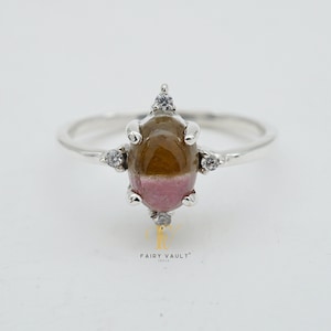 Natural Tourmaline and High Quality Zircon 925 Sterling Silver Ring, Rare Watermelon Tourmaline Ring Of Royals