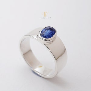 Natural Blue Kyanite 925 Hallmarked Sterling Silver Band/Handcrafted Unisex Ring
