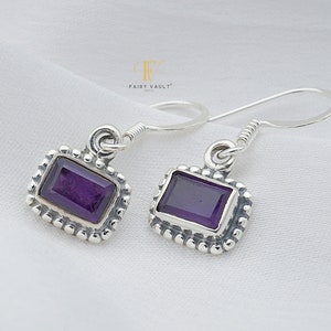 Natural Violet Amethyst 925 Hallmarked Sterling Silver Oxidised Drop Earrings With Silver Balls Detailing/Authentic Amethyst/Unisex/Gifts