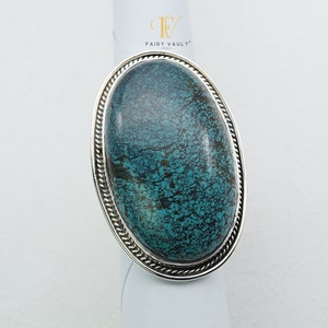 Big Tibetan Turquoise Oxidized Sterling Silver Adjustable Free Size Unisex Ring | Natural Antique Himalayan Beauty