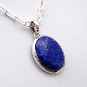 Lapis Lazuli Pendant 925 Sterling Silver &quot;Without Chain&quot;, Oval Lapis Lazuli Unisex Pendant
