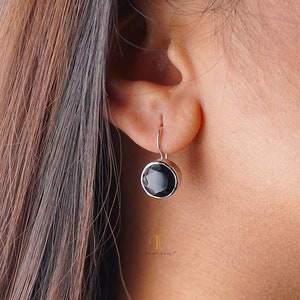 Natural Black Onyx Round Faceted Gemstone Handcrafted Earrings In 925 Sterling Silver/Stone Of Strength/Textured Bezel Setting/Unisex