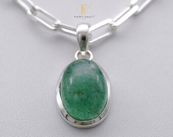 Cabujón de cuarzo fresa verde 925 Colgante hecho a mano de plata de ley con sello 2,5 CM "Sin cadena"/Colgante minimalista