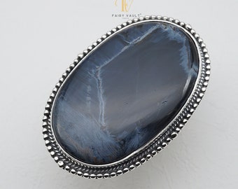 Riesiger Pietersit Sterling Silber oxidierter handgefertigter verstellbarer Ring / Statement Unisex Ring