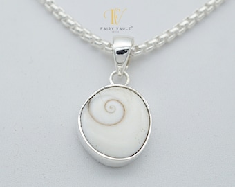 Colgante de concha de ojo de Shiva natural, ojo de gato del Pacífico, colgante unisex artesanal de plata de ley con piedra de propina, joyería de concha de la suerte