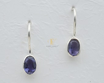 Iolite Minimalist Earrings Sterling Silver, Natural Gemstone Handcrafted Silver Minimal Earrings, Gift For Her