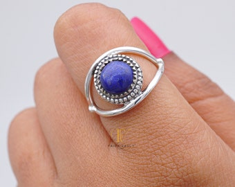 Bague en argent sterling 925 poinçonnée cabochon lapis lazuli mauvais œil/thème égyptien/toutes les tailles disponibles