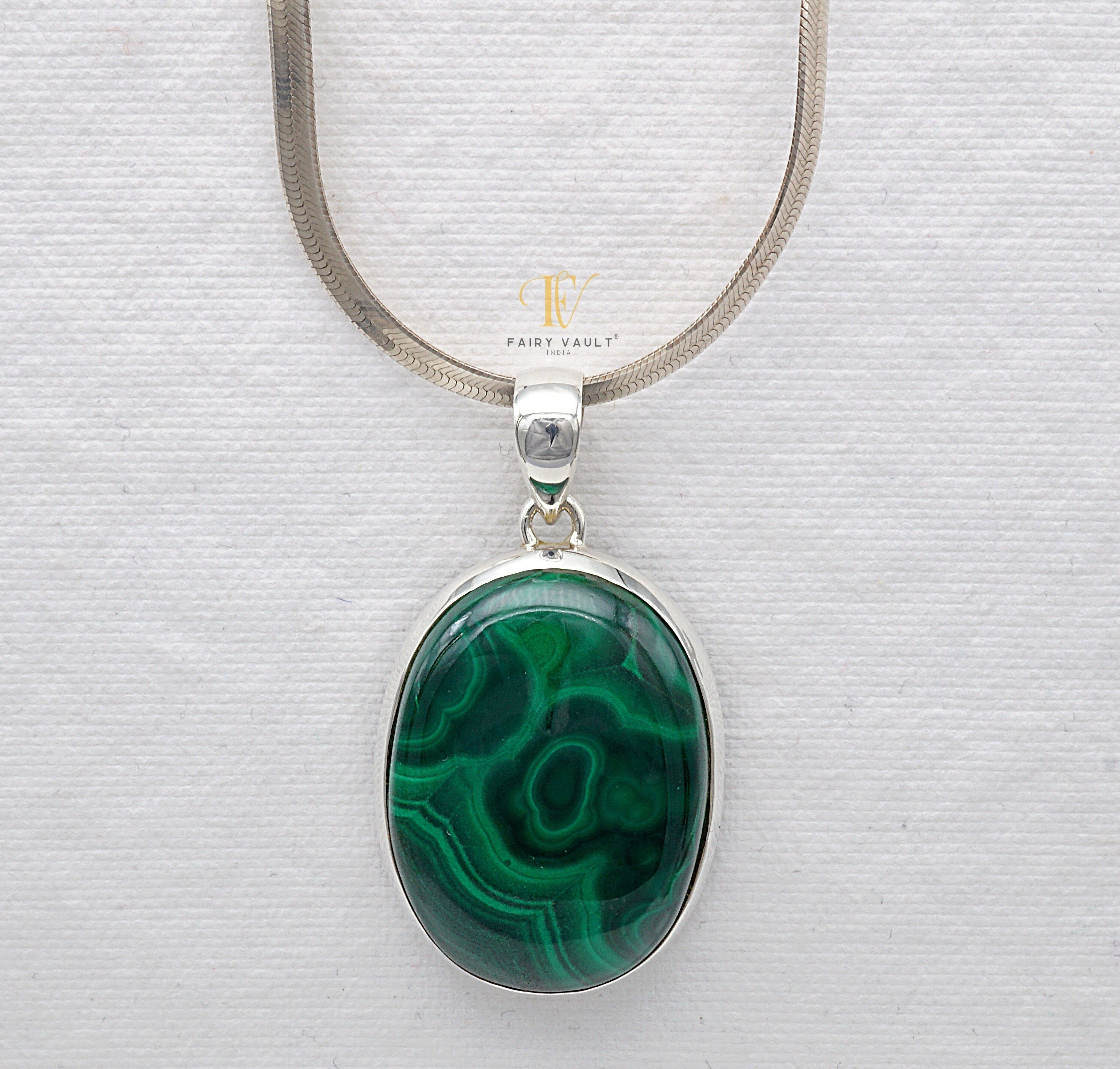 Colgante grande de malaquita en plata de ley 925 con sello/hermoso colgante unisex de piedras preciosas naturales