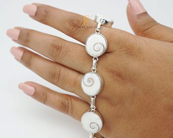 Stunning Natural Shiva Eye Shell/Pacific Cat's Eye/Gratuity Stone Sterling Silver Artisanal Unisex Bracelet | Lucky Shell Birthday Gifts