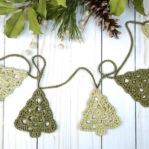 Crochet Christmas Tree Garland - Festive Holiday Garland - Crocheted Rustic Farmhouse Style Ornament