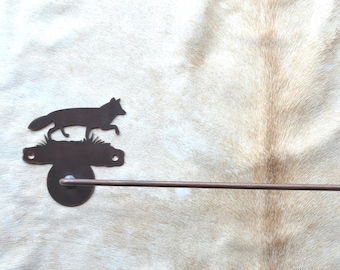 Fox and Rabbit Towel Bar: Rustic Metal Bath Decor