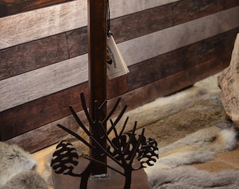 Rustic Pinecone Metal Table Lamp: Cozy Cabin Nightstand Light, 20"