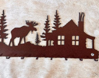 Moose Lodge Key Hanger: Rustic Metal Wall Hook Organizer