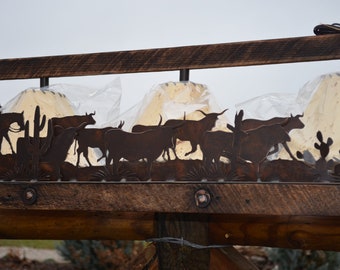 Western Cattle Drive Chandelier Free Shipping | Sheepskin Shades | Cowboy Cow Steer Cactus or Pine Trees | Barn Wood Frame | Handmade