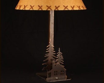 Lamp Rustic Lodge Cozy Cabin Lamp Metal Table Lamp Pine Cedar Lamp 20" Tall Lake house Light Mountain Lodge Lamp Nursery Office Den Lamp