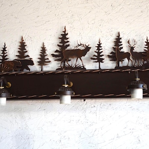 Rustic Elk & Bear Vanity Light: Mountain Lodge Bathroom Decor