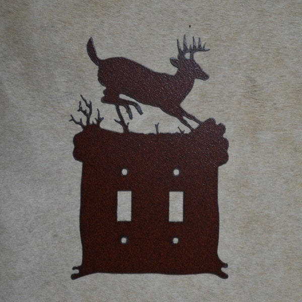 Jumping Deer Switch Cover. Rustic cover plate. All Configurations available. Plug Outlet GFI/Rocker Toggle.