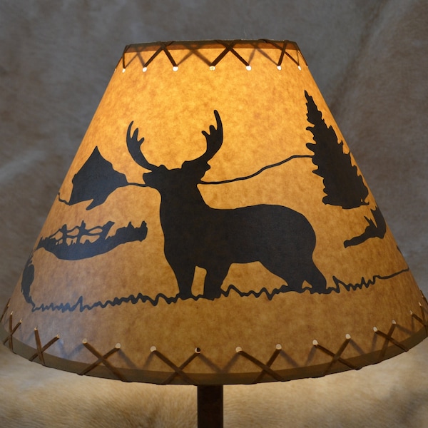 Lamp Shade Deer 16" Buck Oil Craft Lamp Shade Rustic Deer Cozy Cabin Lamp Shade. 16" wide, 11" Tall Hunters Decor Gift for Dad Deer Gift