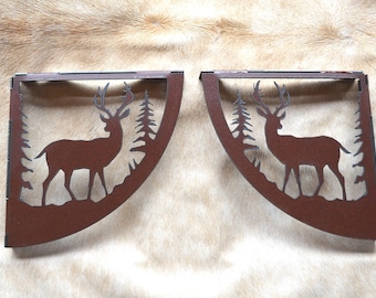 Rustic Deer Shelf Brackets: Metal Cabin Lodge Decor