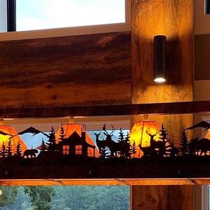 Rustic Chandelier with Sheepskin Shades, Elk Moose Bear Deer Cabin Art Handmade Metal and Barnwood Frame Custom Rectangle Rustic Light