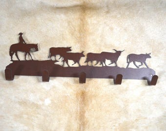 Rustic Cattle Drive Metal Wall Hook: Western Ranch Decor
