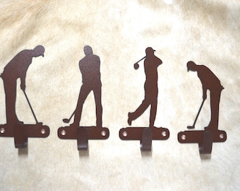 Set of Four Golf Wall Hooks Metal Wall Mounted Hooks. Towel Robe Hanger Entryway Laundry Hooks Golfer Gift idea Fathers Day Gift