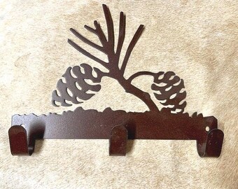Robe Hooks: Pinecone Wall Hooks, Rustic Lodge Wall Art, Metal Coat Hook, Hat Hooks, Towel Hanger, Handmade in the USA