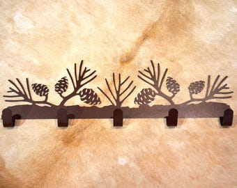Pinecone Robe Hooks: Rustic Metal Lodge Hanger, Handmade USA