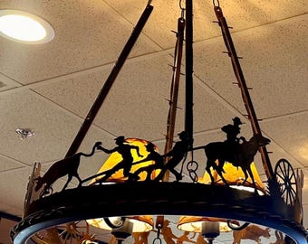 Horse Chandelier Handmade Western Lighting Metal Ring with Branding Scene