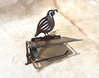 Quail Toilet Paper Holder with Shelf: Lodge Bath Decor Handmade Quail Bathroom Hardware