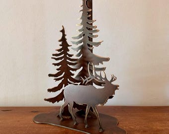 Rustic Elk Table Lamp: Large Metal Lodge Decor Light