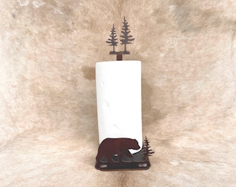 Paper Towel Holder Bear Rustic Bear Decor Kitchen Gift Metal Paper Towel Stand Rustic Kitchen Lodge Decor Bear Gift