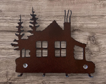 Rustic Cabin Metal Key Hanger: Lodge Home Decor