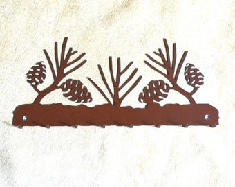 Rustic Pine Cone Key Hanger: Metal Wall Hook, Lodge Decor