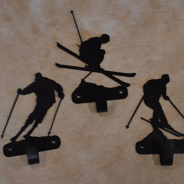 Set of 3 Skiers Wall Hook Ski Wall Art Metal Skiers Hook Back Pack Hook Coat Rack Mountain Towel Hook Ski Gift Nursery Laundry Hook