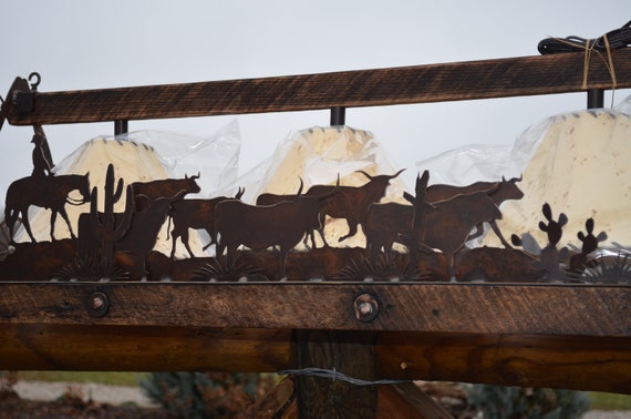 Rustic Chandelier Cattle Drive Cowboy Lighting: Handmade Barn Wood & Sheepskin Shades Western Ranch Statement Lighting