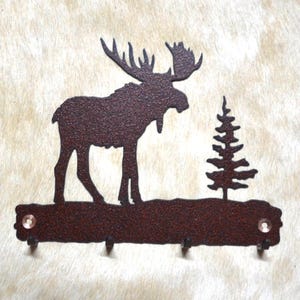 Rustic Moose Key Hanger: Metal Wall Hook, Lodge Entryway Organizer