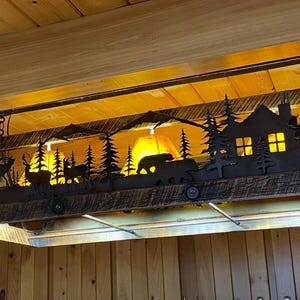Lodge Chandelier: Handmade Wood and Metal Mountain Chandelier with Deer Moose Bear Cabin Artisan Craftsman Lighting