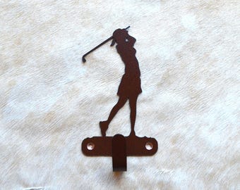 Lady Golfer Metal Wall Hook: Golf Towel Rack, Nursery Decor