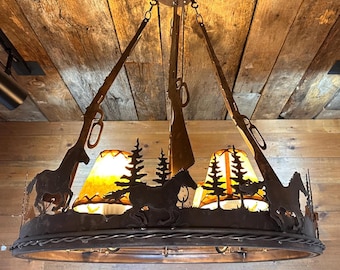 Horse Chandelier Handmade Western Lighting Metal Ring Horse Ranch Light