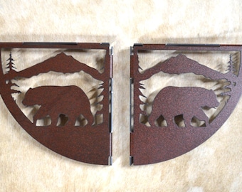 Rustic Bear Shelf Brackets: Copper Patina Lodge Decor