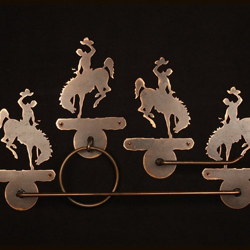 Handmade Bronc Rider Bathroom Hardware Set: Rustic Cowboy Decor