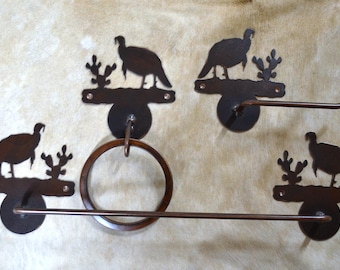 Rustic Turkey Towel Bar Set: Lodge Bath Hardware, Copper Patina