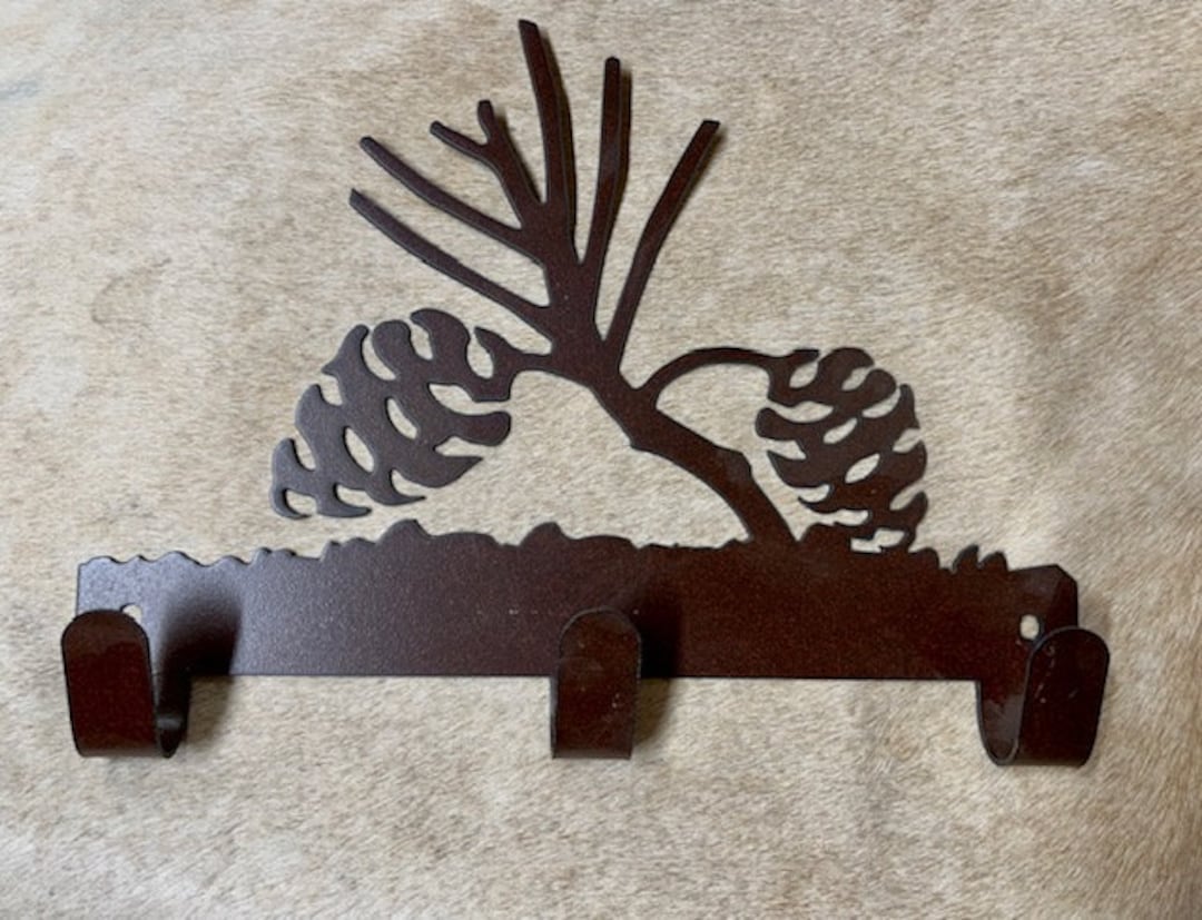3 Hook Pinecone Robe Hook. Rustic Lodge Wall Art. Metal Wall Mounted
