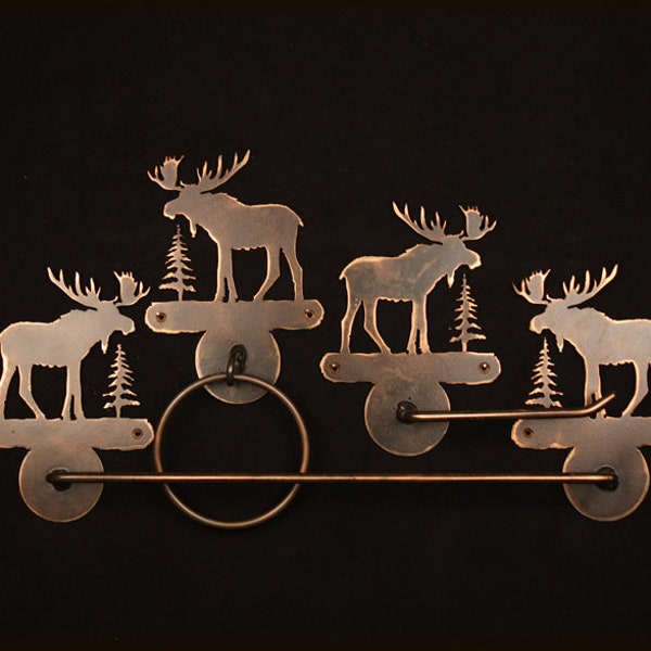 Towel Bar Set Moose Rustic Bath Hardware Moose Bathroom Lodge Decor Moose Gift Cabin Lakehouse Bath Moose Metal Toilet Paper Holder Gift