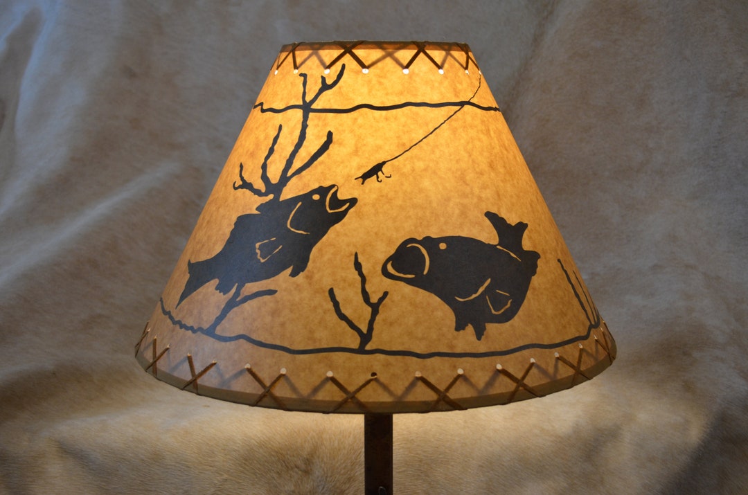 Lamp Shade 16 Fish Oil Craft Lamp Shade Bass Rustic Shade Cozy Angler Cabin Fish Lamp Shade 11