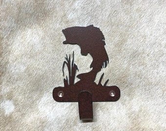 Rustic Bass Robe Hook: Metal Fish Wall Art