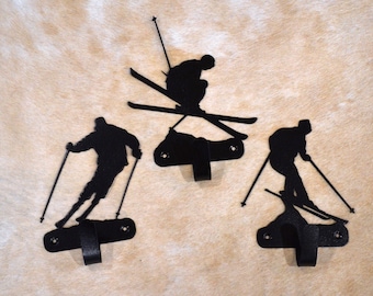 Set of 3 Skiers Wall Hook Ski Wall Art Metal Skiers Hook Back Pack Hook Coat Rack Mountain Towel Hook Ski Gift Nursery Laundry Hook